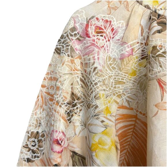 Boston Proper Floral Embroidered Button Up Linen Tunic Blouse Size M Ipanema - Picture 3 of 10